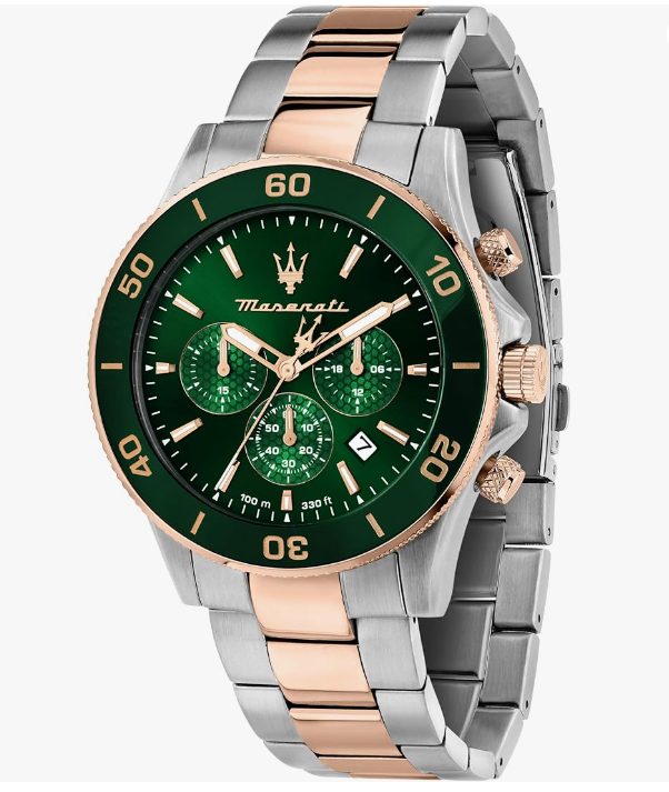 Orologio Maserati Uomo Acciaio Cronografo Quadrante Lunetta Verde Cinturino Argento Rame _R8873600004