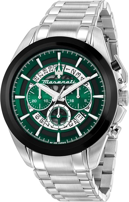 Orologio Maserati Uomo Cronografo Lunetta Nera Fissa Quadrante Verde _R8873612060