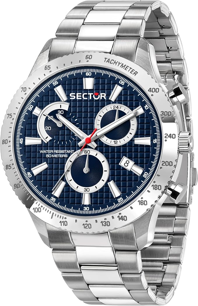 Orologio Sector Uomo Acciaio Silver Cronografo Quadrante Blu _R3273778003