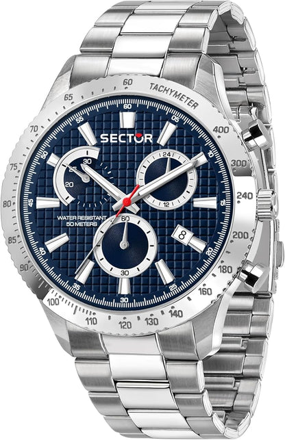 Orologio Sector Uomo Acciaio Silver Cronografo Quadrante Blu _R3273778003