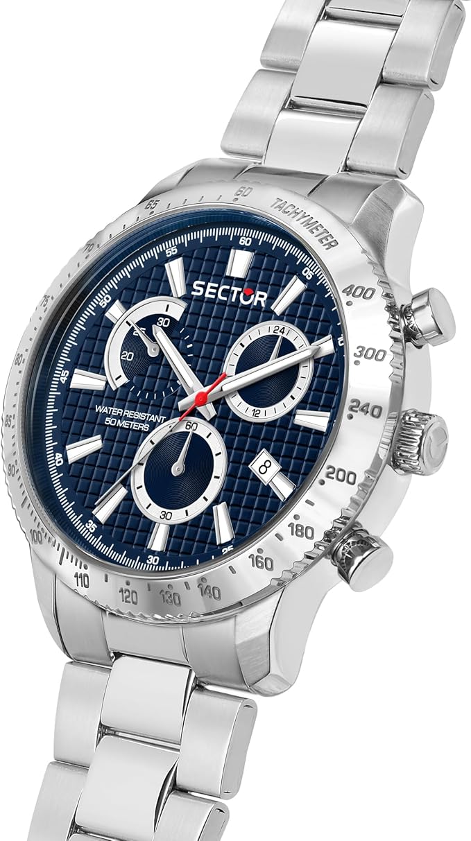 Orologio Sector Uomo Acciaio Silver Cronografo Quadrante Blu _R3273778003