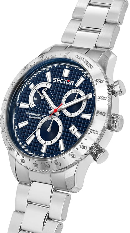 Orologio Sector Uomo Acciaio Silver Cronografo Quadrante Blu _R3273778003