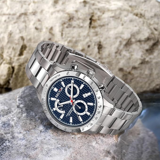 Orologio Sector Uomo Acciaio Silver Cronografo Quadrante Blu _R3273778003