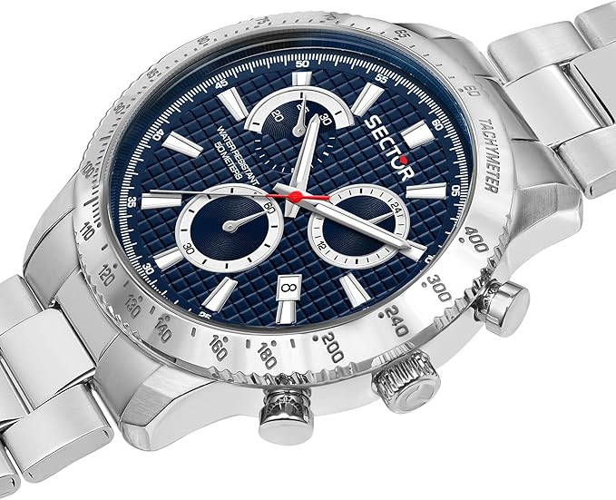 Orologio Sector Uomo Acciaio Silver Cronografo Quadrante Blu _R3273778003