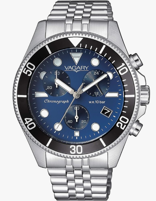 Orologio Vagary by Citizen Uomo Acciaio Argento Cronografo Blu Lunetta Nera _VS1-019-71