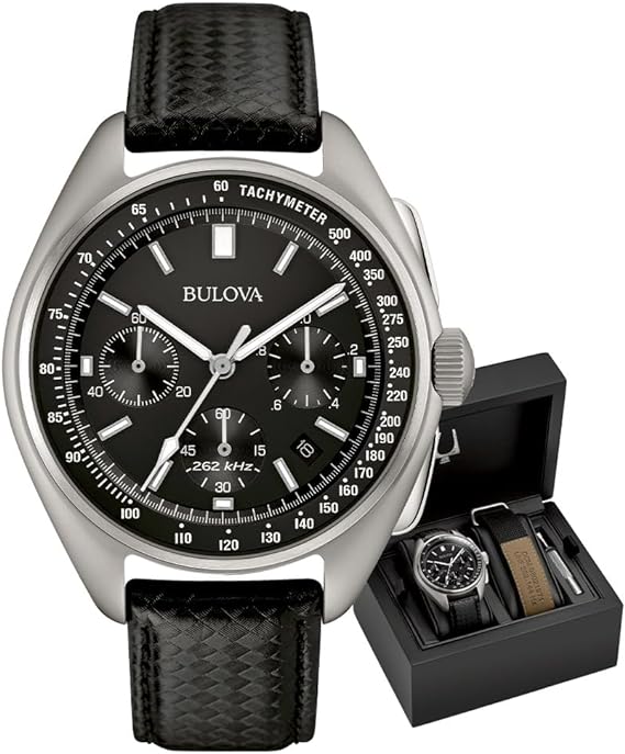 Bulova Herrenuhr Stahl geflochtenes Lederarmband schwarzes Zifferblatt Chronograph _96B251