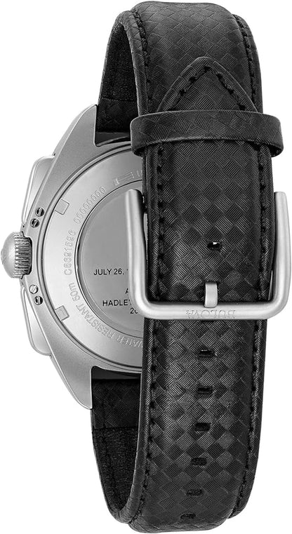 Bulova Herrenuhr Stahl geflochtenes Lederarmband schwarzes Zifferblatt Chronograph _96B251