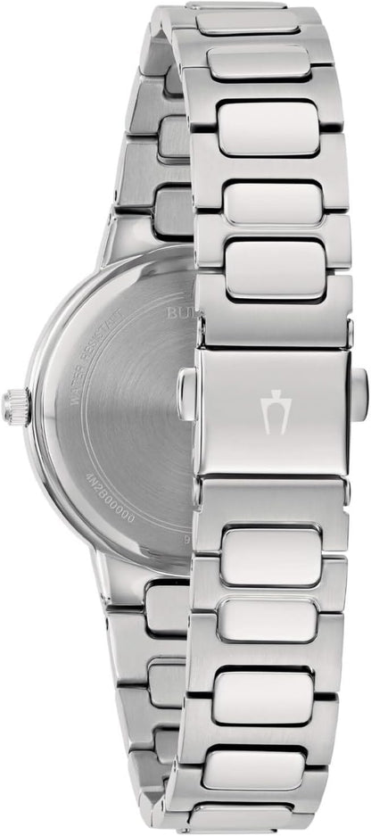Bulova Damenuhr aus silbernem Stahl mit rosa Zifferblatt _96L335 