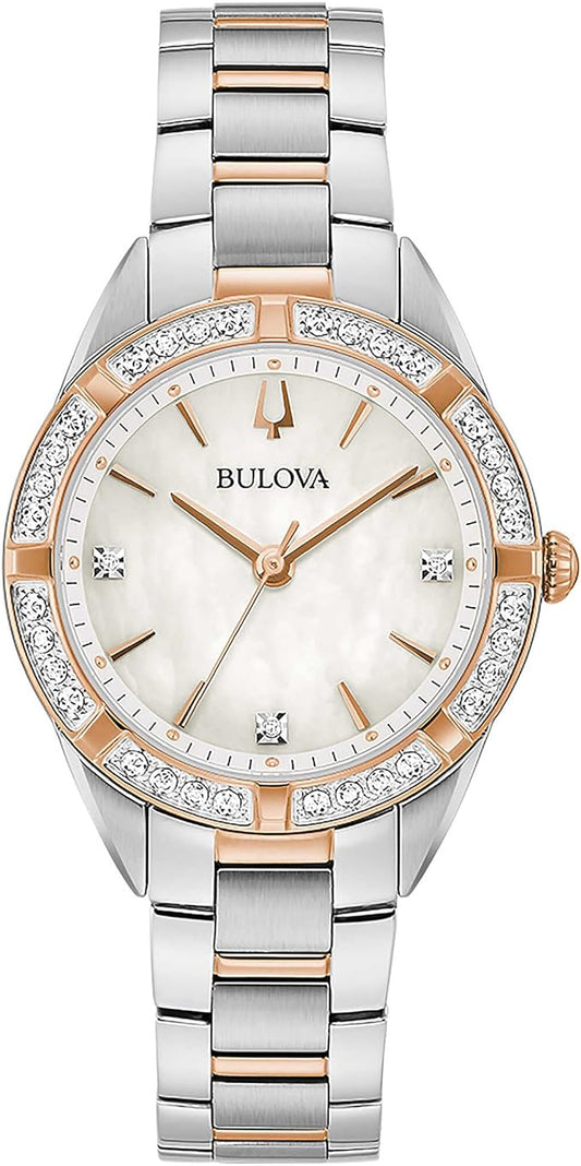 Orologio Bulova Donna Acciaio Silver e Rose Gold Madreperla Cristalli _98R281