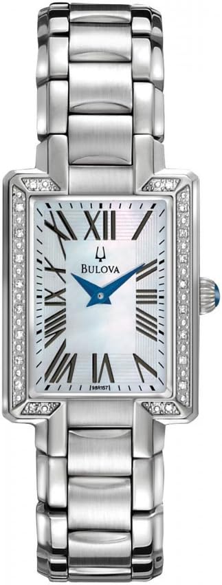 Bulova Damen-Armbanduhr aus Edelstahl mit Perlmutt-Zifferblatt und Kristallen, rechteckig 96R160 