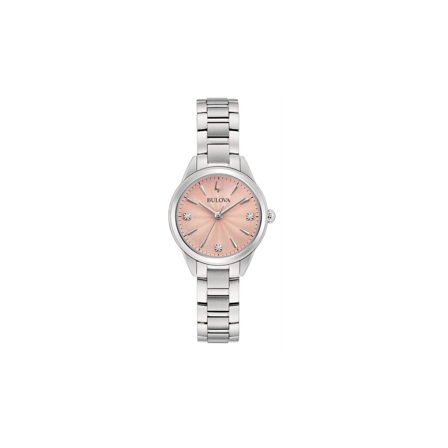 Orologio Bulova Donna Acciaio Solo Tempo Quadrante Carta da Zucchero Cristalli _96P255