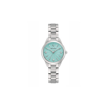 Orologio Bulova Donna Acciaio Solo Tempo Quadrante Tiffany Cristalli _96P253