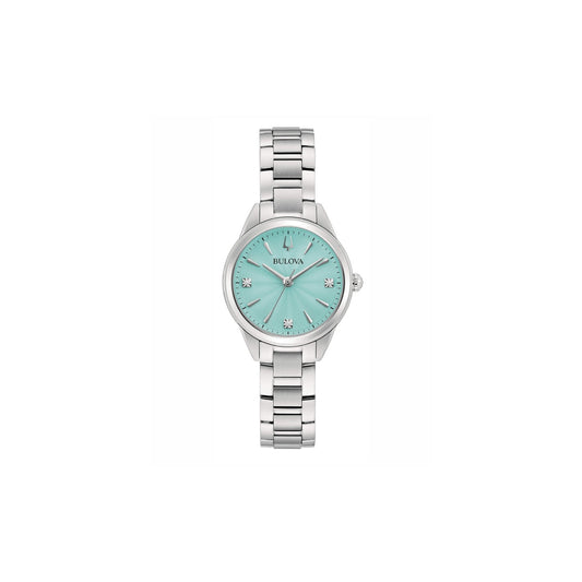 Bulova Damenuhr, Stahl, nur Zeitanzeige, Tiffany-Zifferblatt, Kristalle _96P253 