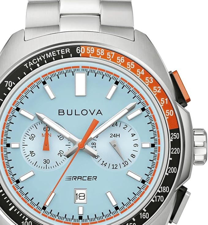 Orologio Bulova Racer Uomo Acciaio Quadrante Azzurro Cronografo _98B432