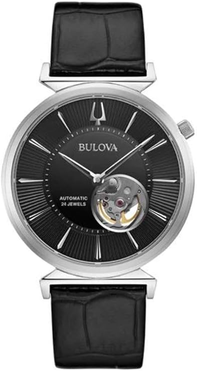 Orologio Bulova Uomo Acciaio Automatic Quadrante Cinturino Pelle Nero _96A234