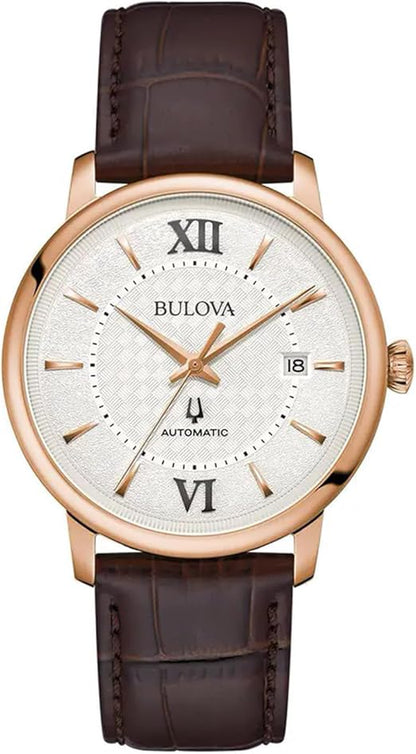 Orologio Bulova Uomo Acciaio Automatico Cinturino Pelle Marrone Cassa Rame _97B225