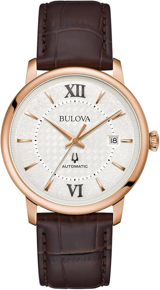 Orologio Bulova Uomo Acciaio Automatico Cinturino Pelle Marrone Cassa Rame _97B225
