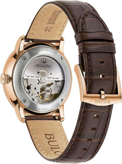 Orologio Bulova Uomo Acciaio Automatico Cinturino Pelle Marrone Cassa Rame _97B225