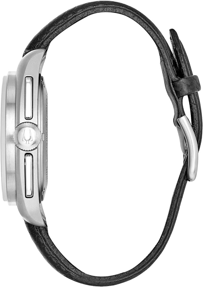 Bulova Herrenuhr Stahl geflochtenes Lederarmband schwarzes Zifferblatt Chronograph _96B251