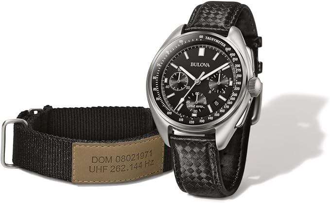 Bulova Herrenuhr Stahl geflochtenes Lederarmband schwarzes Zifferblatt Chronograph _96B251