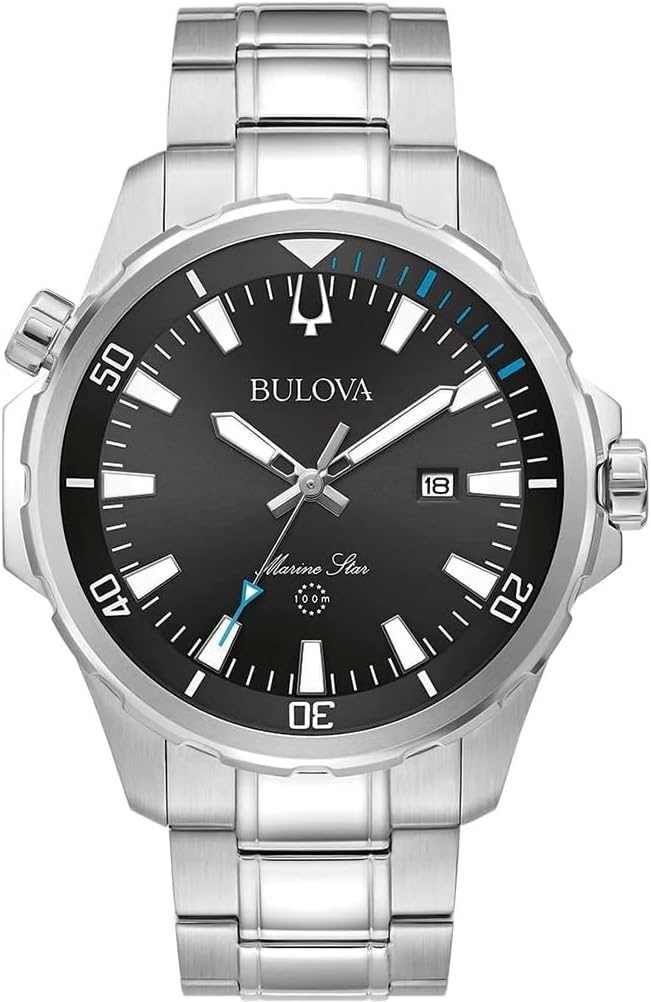 Orologio Bulova Uomo Acciaio Marin Star Quadrante Blu Tempo Indicatore Giorno _96B382