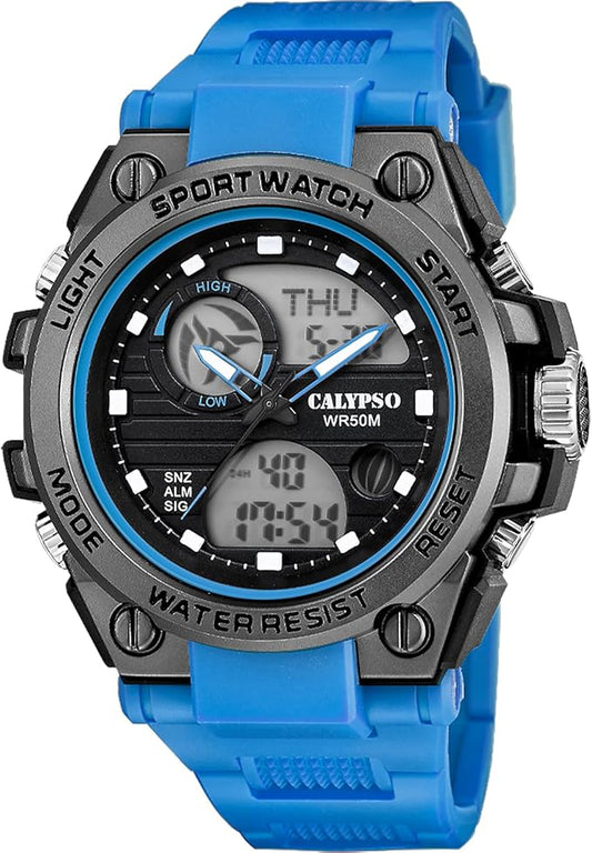 CALYPSO Herren Analog-Digital Uhr mit Polycarbonatgehäuse und blauem Armband _K5854-1 