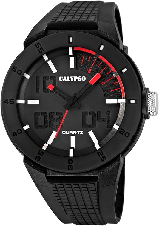 CALYPSO Herren-Analoguhr mit Polycarbonatgehäuse und schwarzem Armband _ K5629-2 