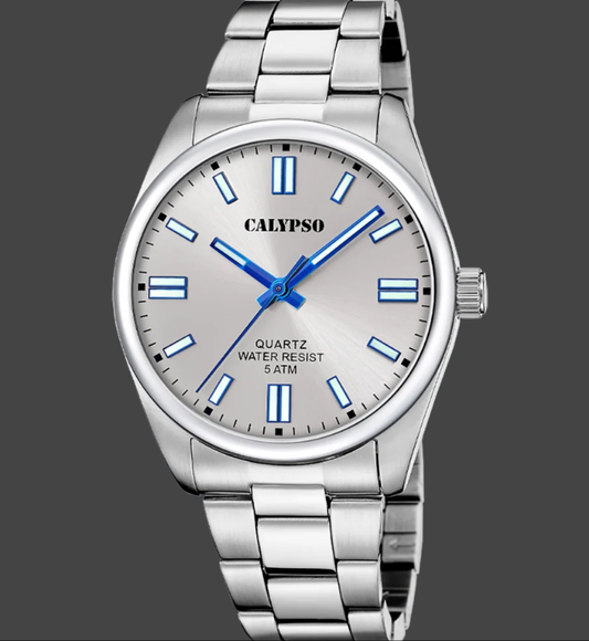 CALYPSO Herren-Analoguhr mit Stahlgehäuse und -armband und silbernem Zifferblatt _K5862-2 