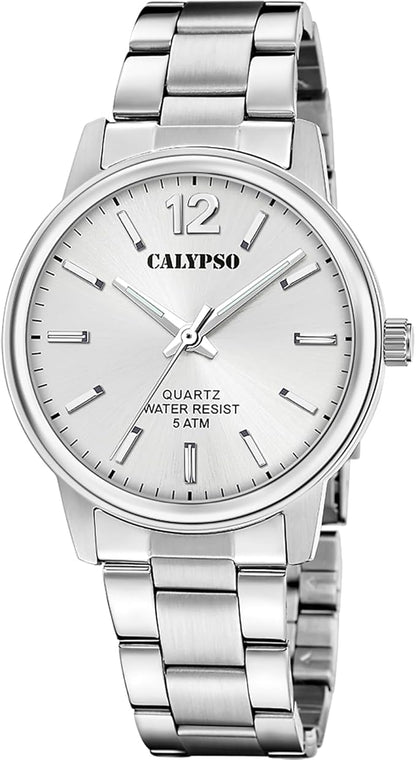 CALYPSO Herren-Analoguhr mit Stahlgehäuse und -armband und silbernem Zifferblatt _K5864-2 