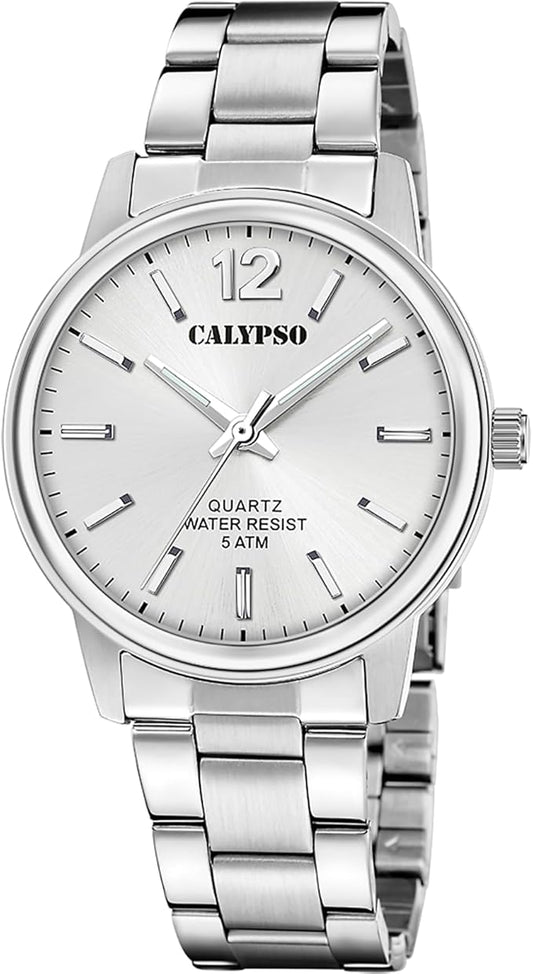 CALYPSO Herren-Analoguhr mit Stahlgehäuse und -armband und silbernem Zifferblatt _K5864-2 