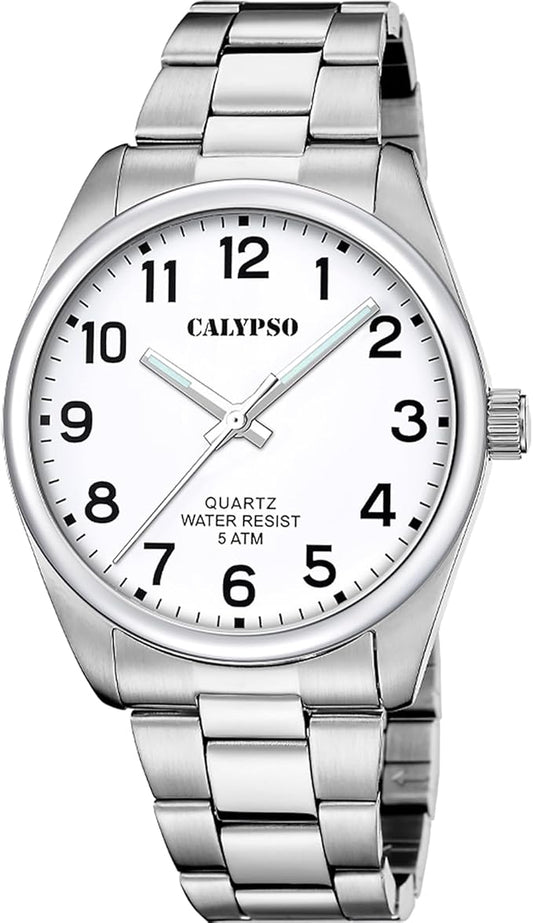 CALYPSO Herren-Analoguhr mit Stahlgehäuse und -armband und weißem Zifferblatt _K5862-1 