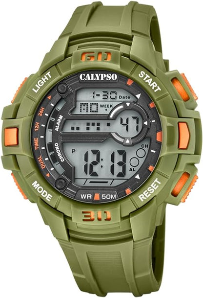 Orologio CALYPSO Uomo Digitale Cinturino Silicone Verde Militare e Arancio _K5836-3