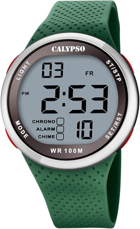 CALYPSO Herren-Digitaluhr mit grünem Silikonarmband und silbernem Gehäuse _K5785-5 