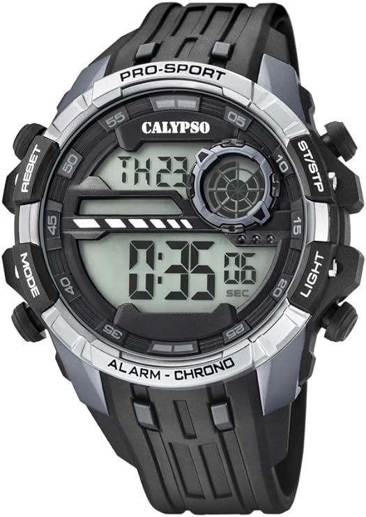 Orologio CALYPSO Uomo Digitale Cinturino Silicone Nero Lunetta Argentata Cassa policarbonato Nera _K5729-1