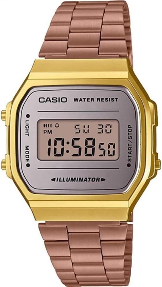 Orologio Casio Digitale Cinturino Col. Oro Rosa Cassa Oro Quadrante Lilla Specchiato _A168WECM-5DF