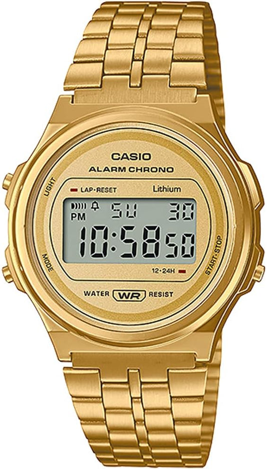 Casio Herren-Digitaluhr mit goldenem Zifferblatt und Armband _A171WEG-9ADF 
