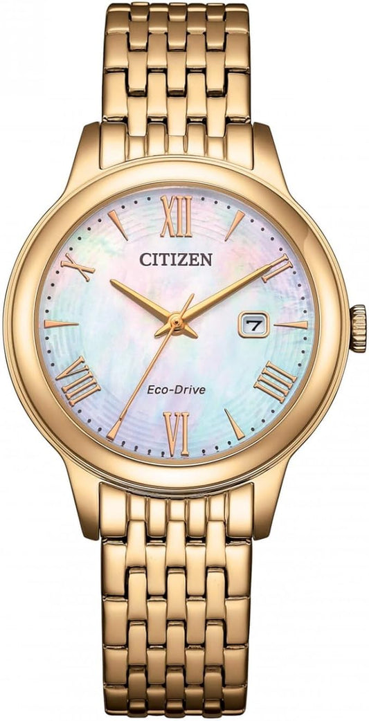 Citizen Damen-Armbanduhr Eco-Drive, goldfarben, Perlmutt, Stahl, _EW2623-53D