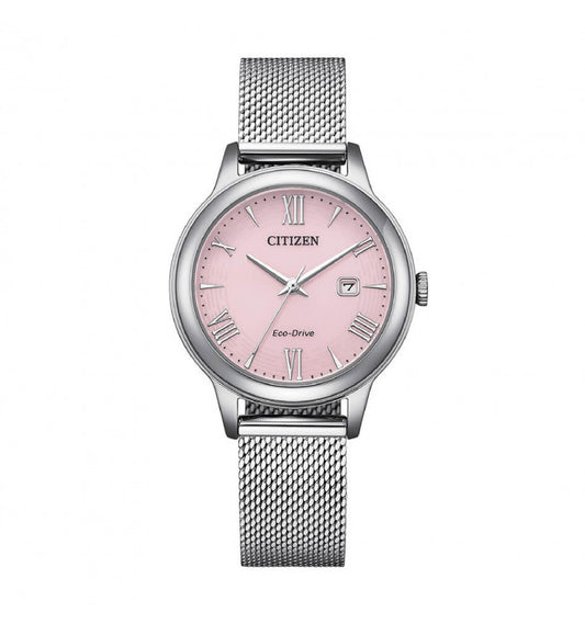 Citizen Damen-Armbanduhr Eco-Drive Milanese Mesh Stahl mit rosa Zifferblatt _EW2621-75X