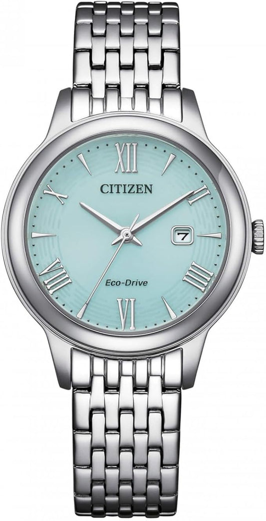 Citizen Damen-Armbanduhr Eco-Drive aus Stahl mit blauem Zifferblatt und Datum _EW2621-59M
