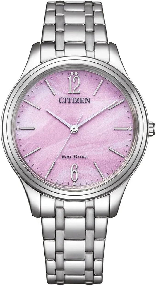 Citizen Damen-Armbanduhr Eco-Drive aus Stahl mit rosa Zifferblatt _EM0411-71X
