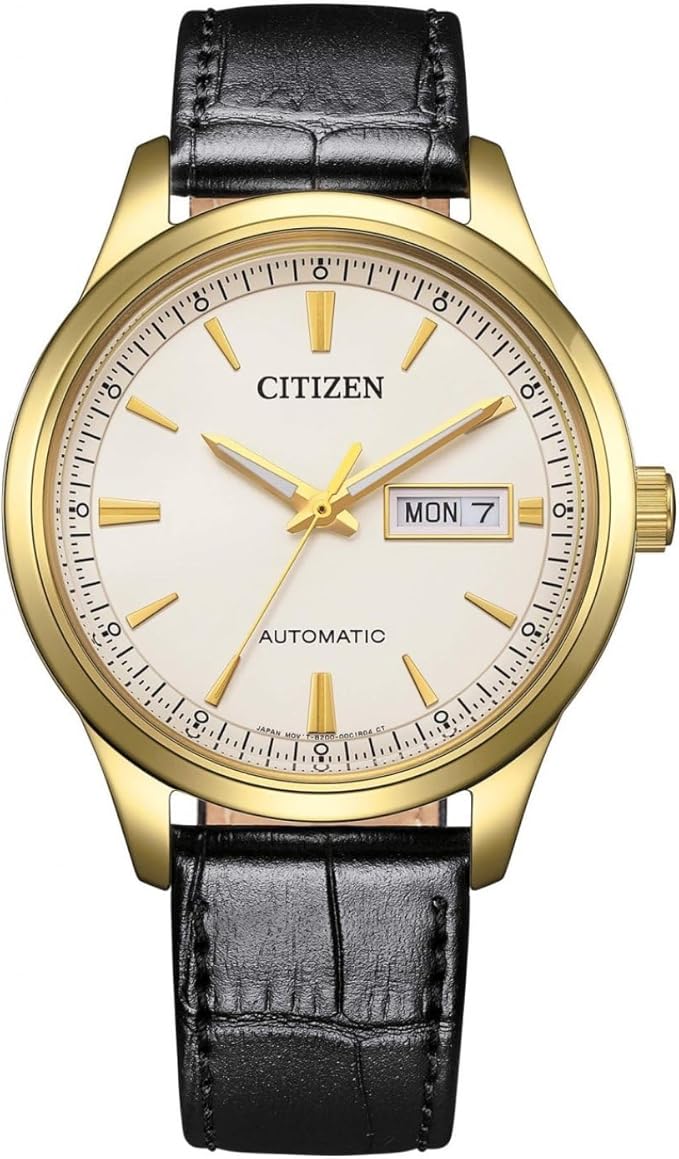 Orologio Citizen Uomo Cassa Acciaio Oro Quadr. Bianco Cint. Pelle Nero Ind. Giorno-Data _NY4059-09A