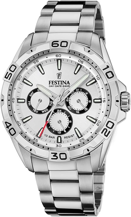 Orologio Festina Uomo Acciaio Cronografo Cinturino Quadrante Argentato _F20623-1