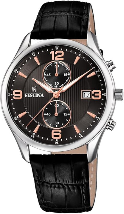 Orologio Festina Uomo Cronografo Cinturino Pelle e Quadrante Nero _F6855-7