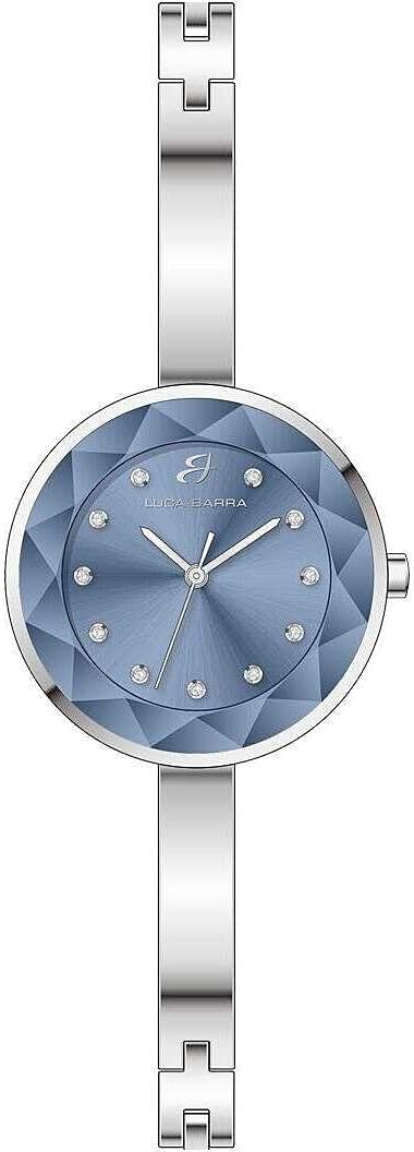 Orologio Luca Barra Acciaio Donna Semirigido Quadr. celeste Vetro Taglio Diamante _BW390