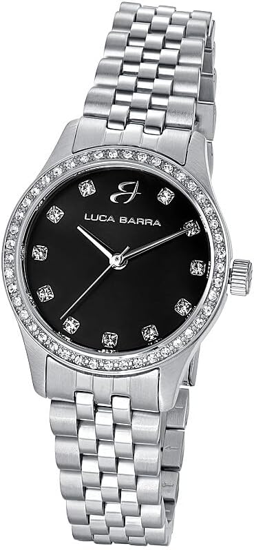 Orologio Luca Barra Donna Acciaio Argento Lunetta Quadrante Nero Cristalli _BW355