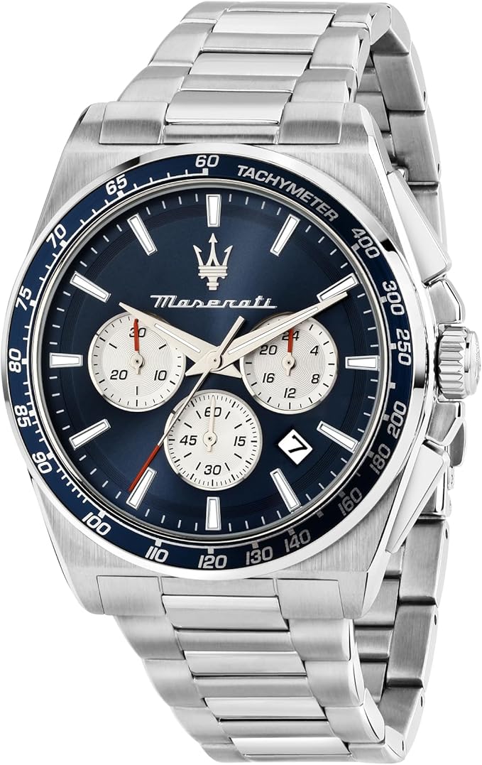 Maserati Herren-Chronograph aus Stahl, silberfarbenes blaues Zifferblatt, _R8873652005 