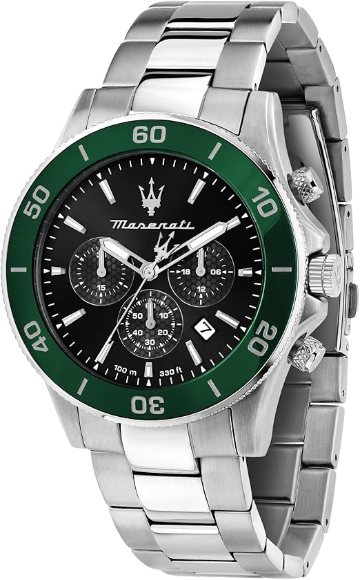 Maserati Herrenuhr, grüne Lünette, schwarzes Zifferblatt, Chronograph, _R8873600008 