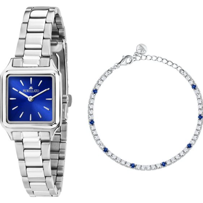 Orologio Morellato Donna Acciaio Quadrante Quadrato Blu + Bracciale Tennis _R0153175506