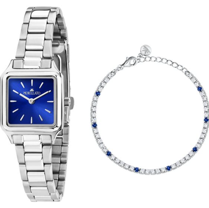 Orologio Morellato Donna Acciaio Quadrante Quadrato Blu + Bracciale Tennis _R0153175506