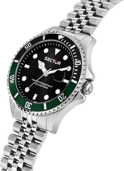 Orologio Sector 240 Uomo Acciaio Quadrante Nero e Lunetta Verde Nero  _R3253161052
